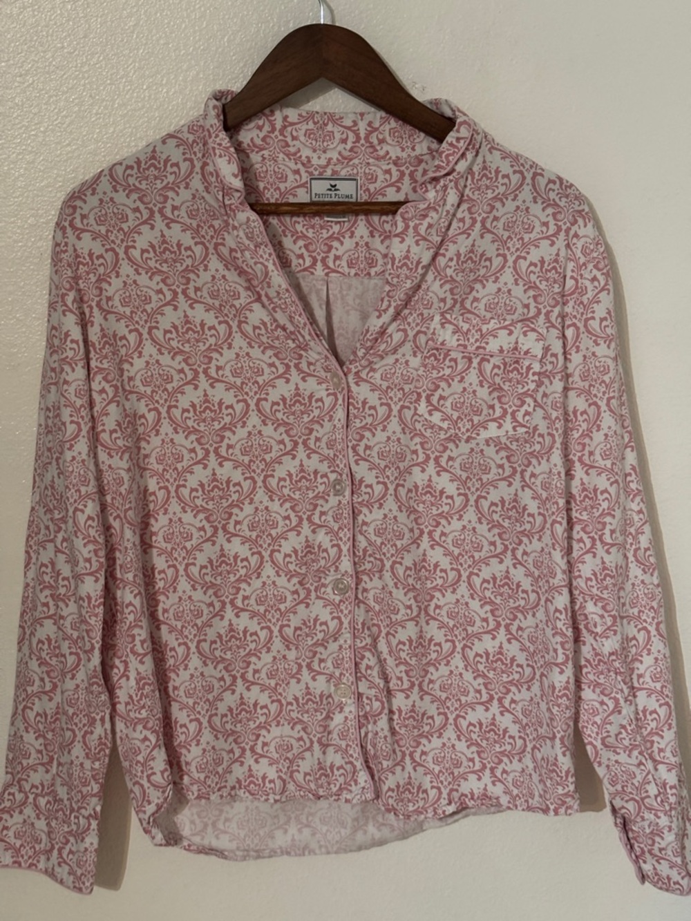 Petite Plume Pink White Button-Up Blouse